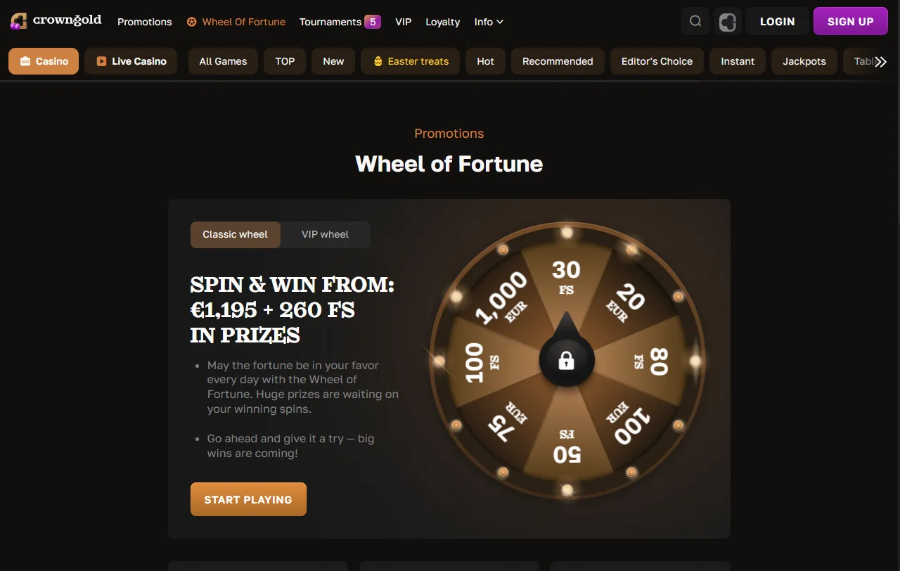 Ofertas de bônus de boas-vindas e promoções no Crowngold Casino Brasil