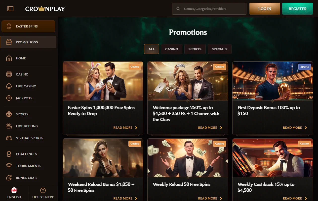 Jogos slots e live casino no CrownPlay Casino Brasil