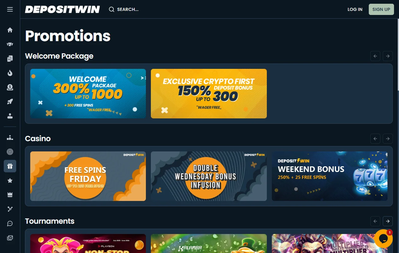 Jogos slots e live casino no DepositWin Casino Brasil catálogo