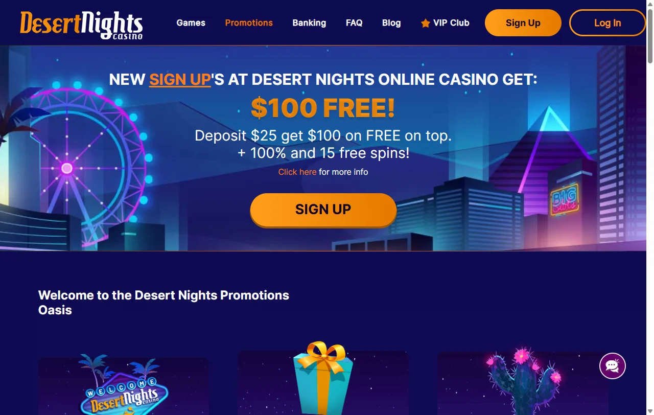 Bônus de boas-vindas e promoções no Desert Nights Casino Brasil