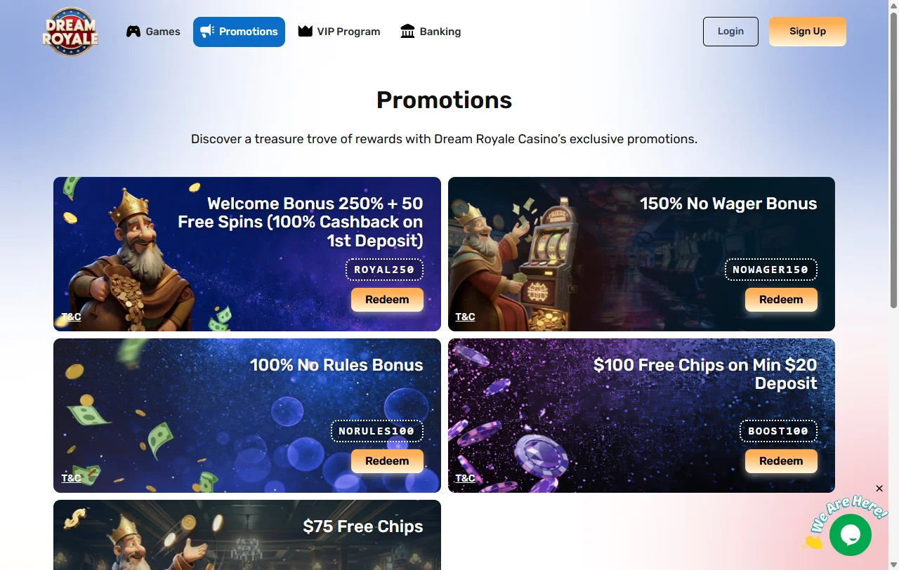 Bônus promoções ofertas DreamRoyale Casino Brasil termos condições