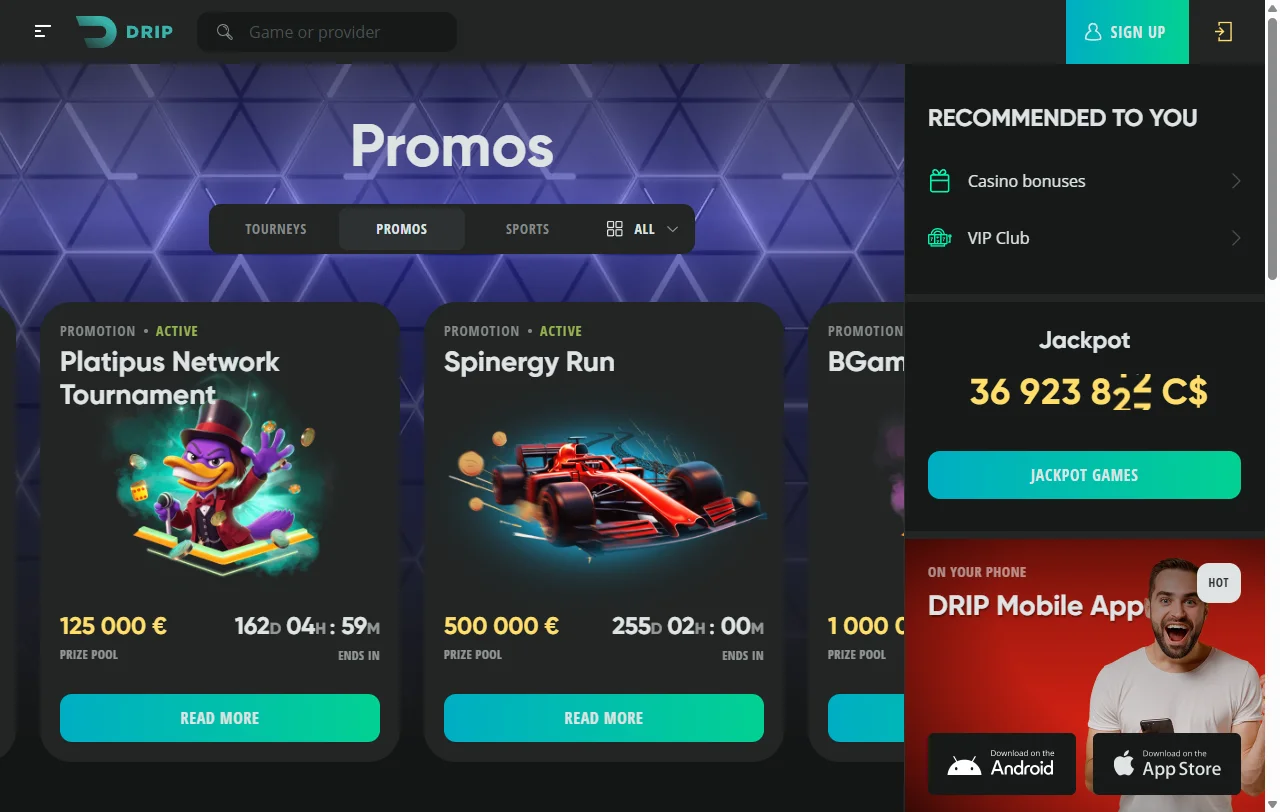 Jogos slots e live casino Drip Casino Brasil catálogo