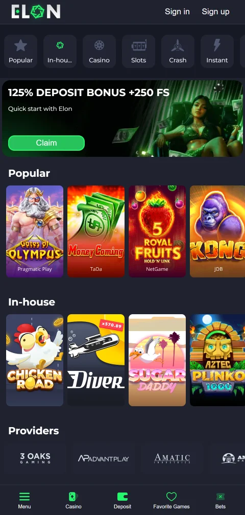 Acesso mobile completo a Elon Casino Brasil com interface otimizada para smartphones Android e iOS