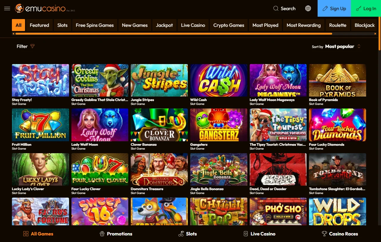 Slots e jogos ao vivo destacados no Emu Casino Brasil