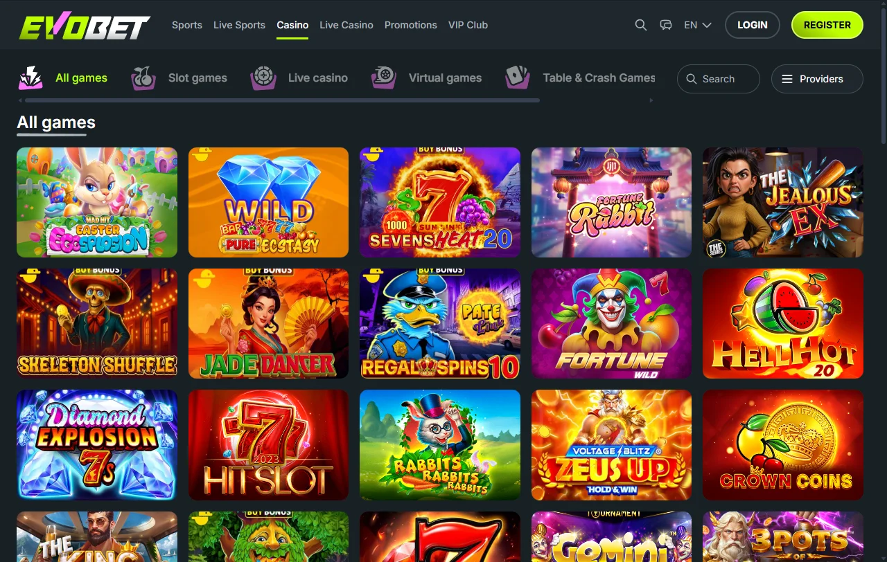 Jogos slots table live disponíveis Evobet Casino Brasil catálogo