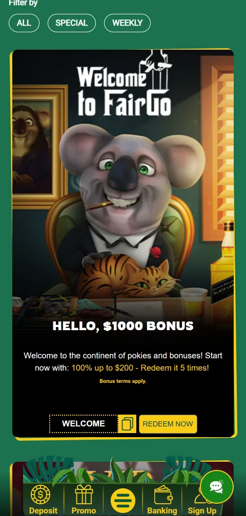 Métodos depósitos saques PIX Fair Go Casino Brasil