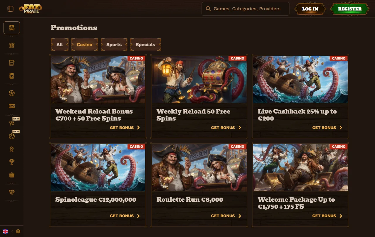 Seleção de jogos e provedores principais Fat Pirate Casino Brasil
