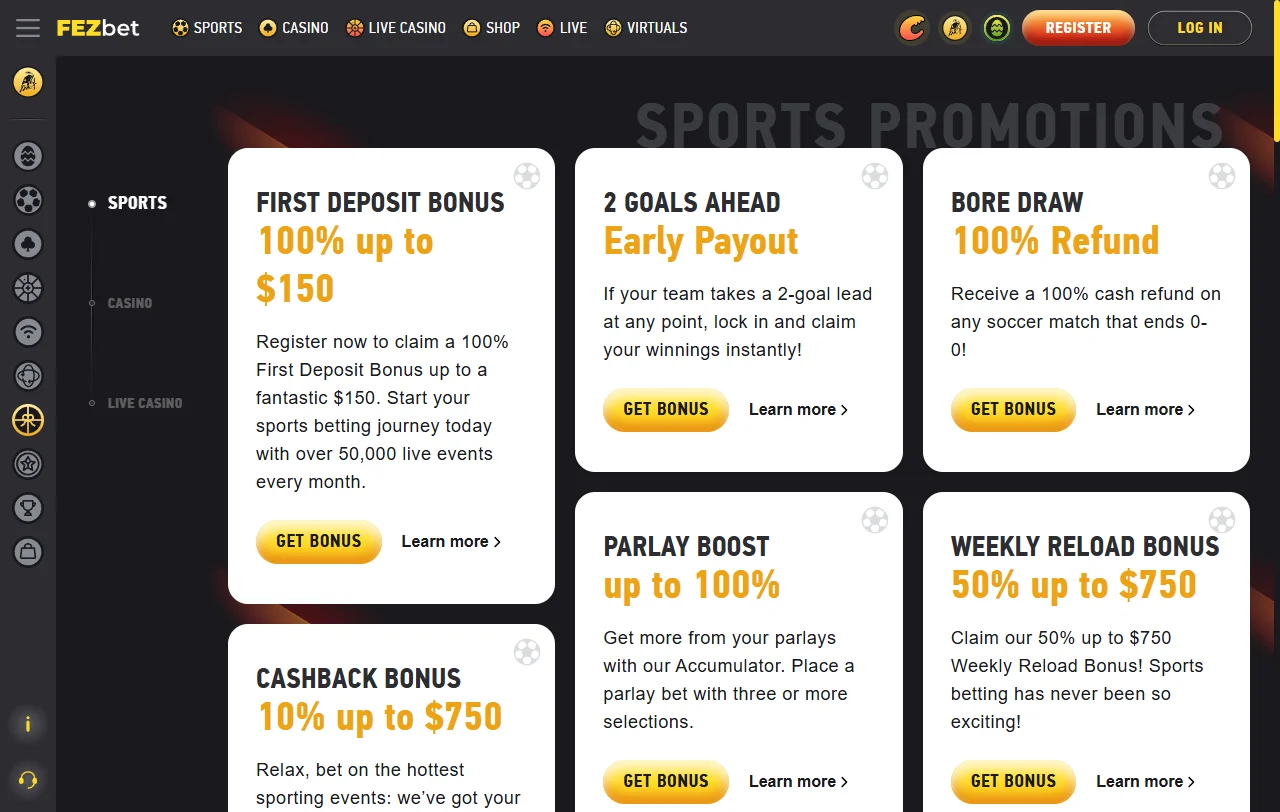 Promoções e bônus de boas-vindas FezBet Casino Brasil