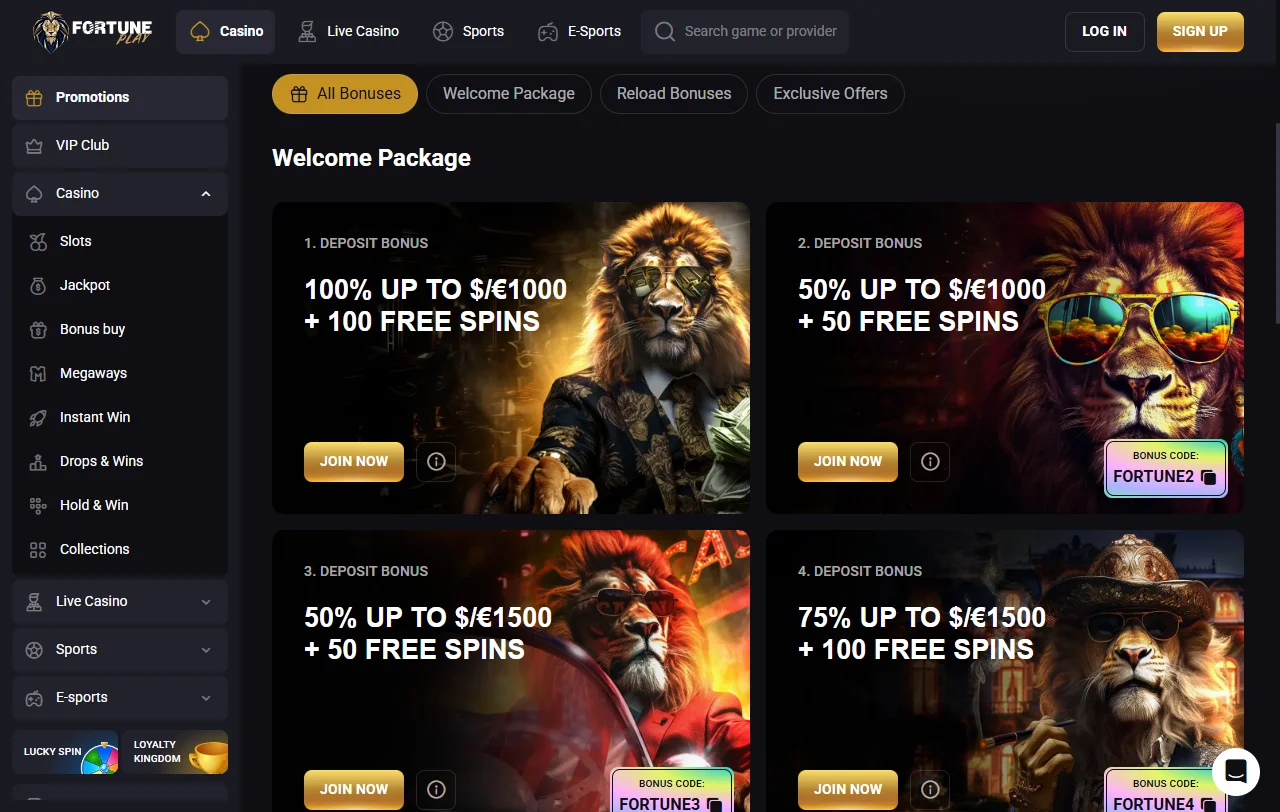 Jogos slots mesas e live casino no Fortuneplay Casino Brasil