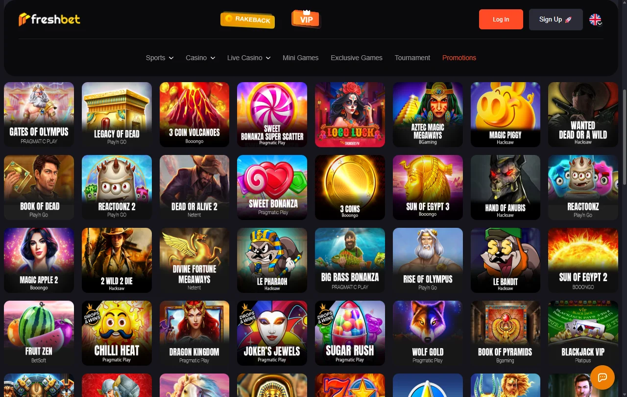 Bônus promoções e pacotes boas-vindas Freshbet Casino Brasil