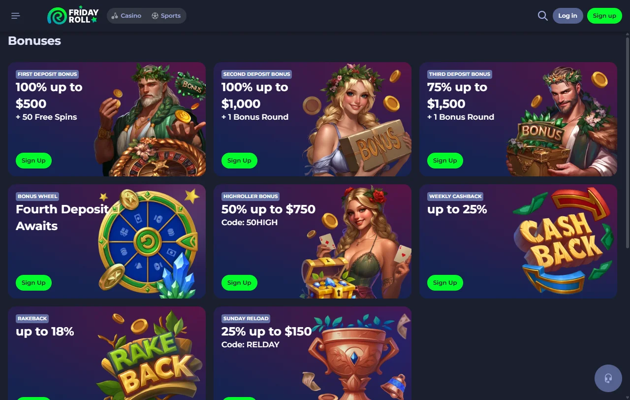 Jogos slots e live casino no FridayRoll Casino Brasil