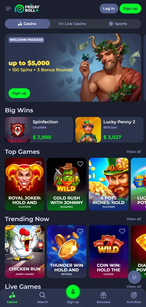 Experiência mobile otimizada FridayRoll Casino Brasil