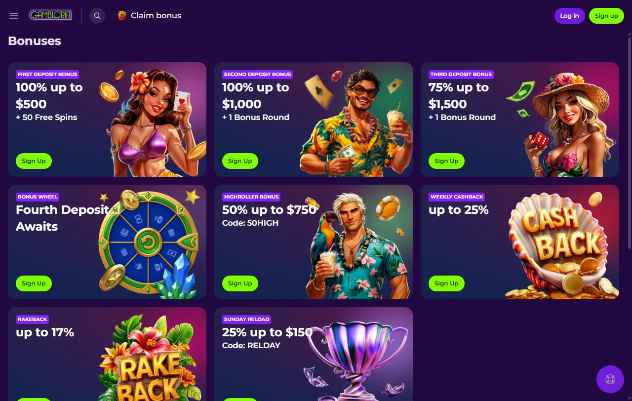 Seleção de jogos e slots na Gambloria Casino Brasil