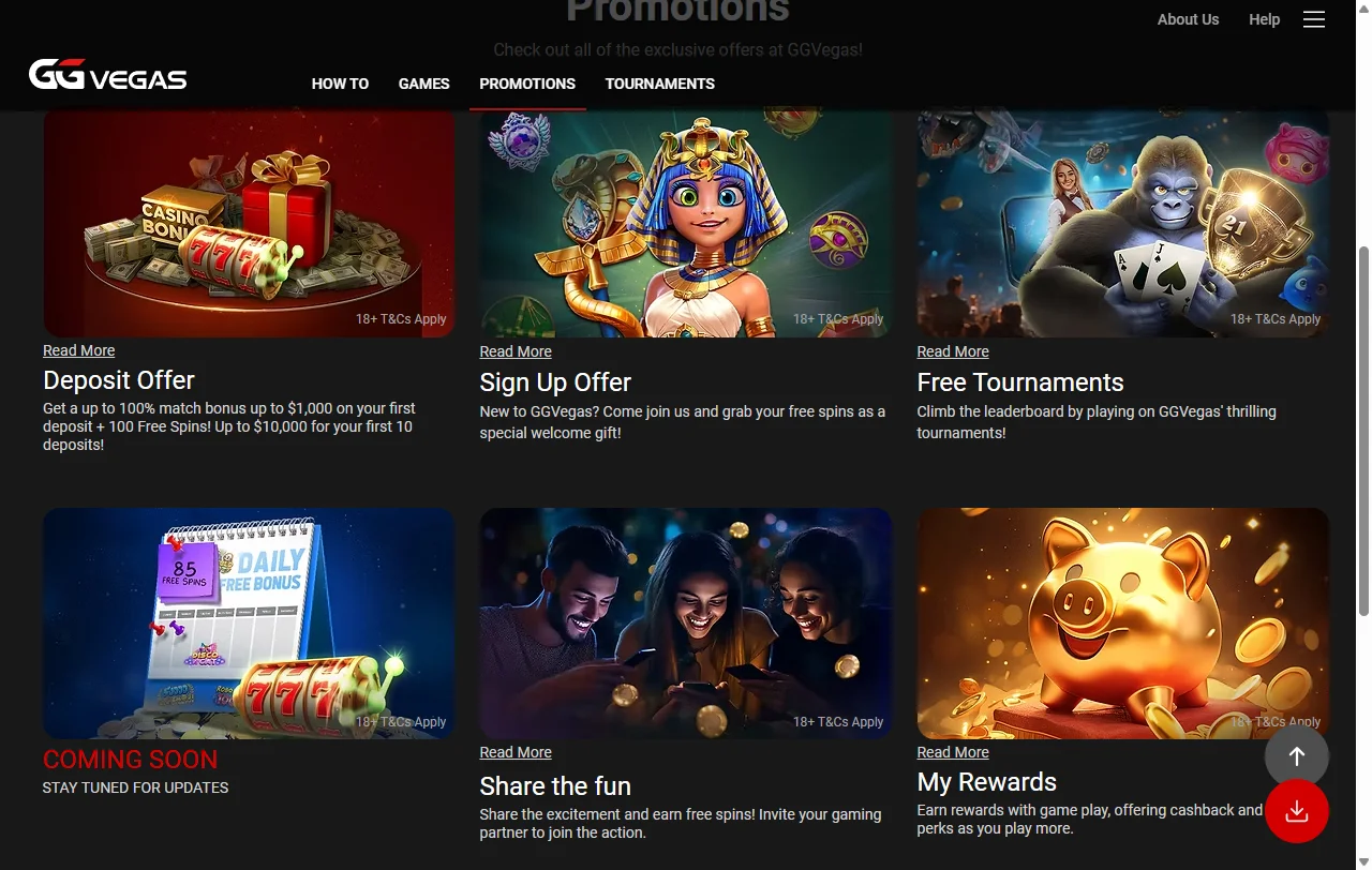 Promoções e bônus oferecidos pelo GG Vegas Casino Brasil