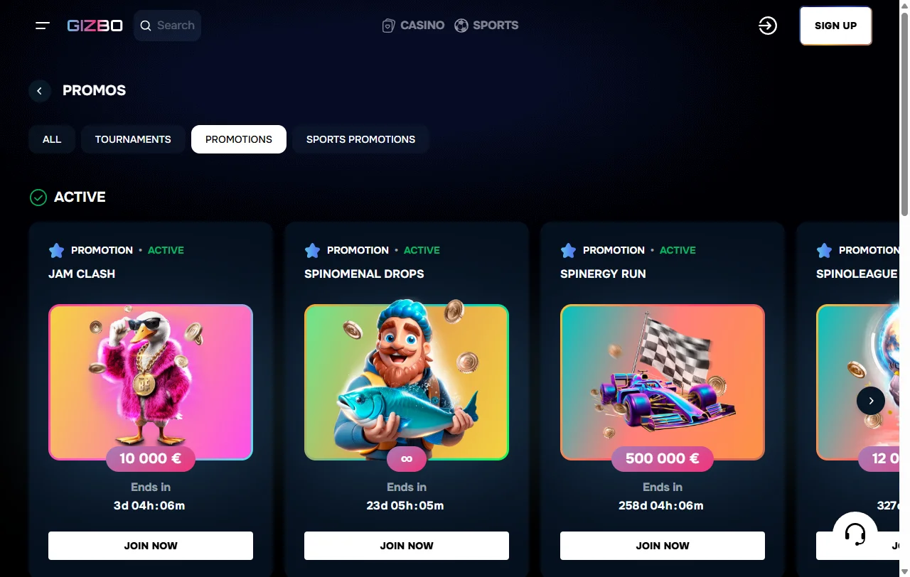 Jogos e slots variados no Gizbo Casino Brasil