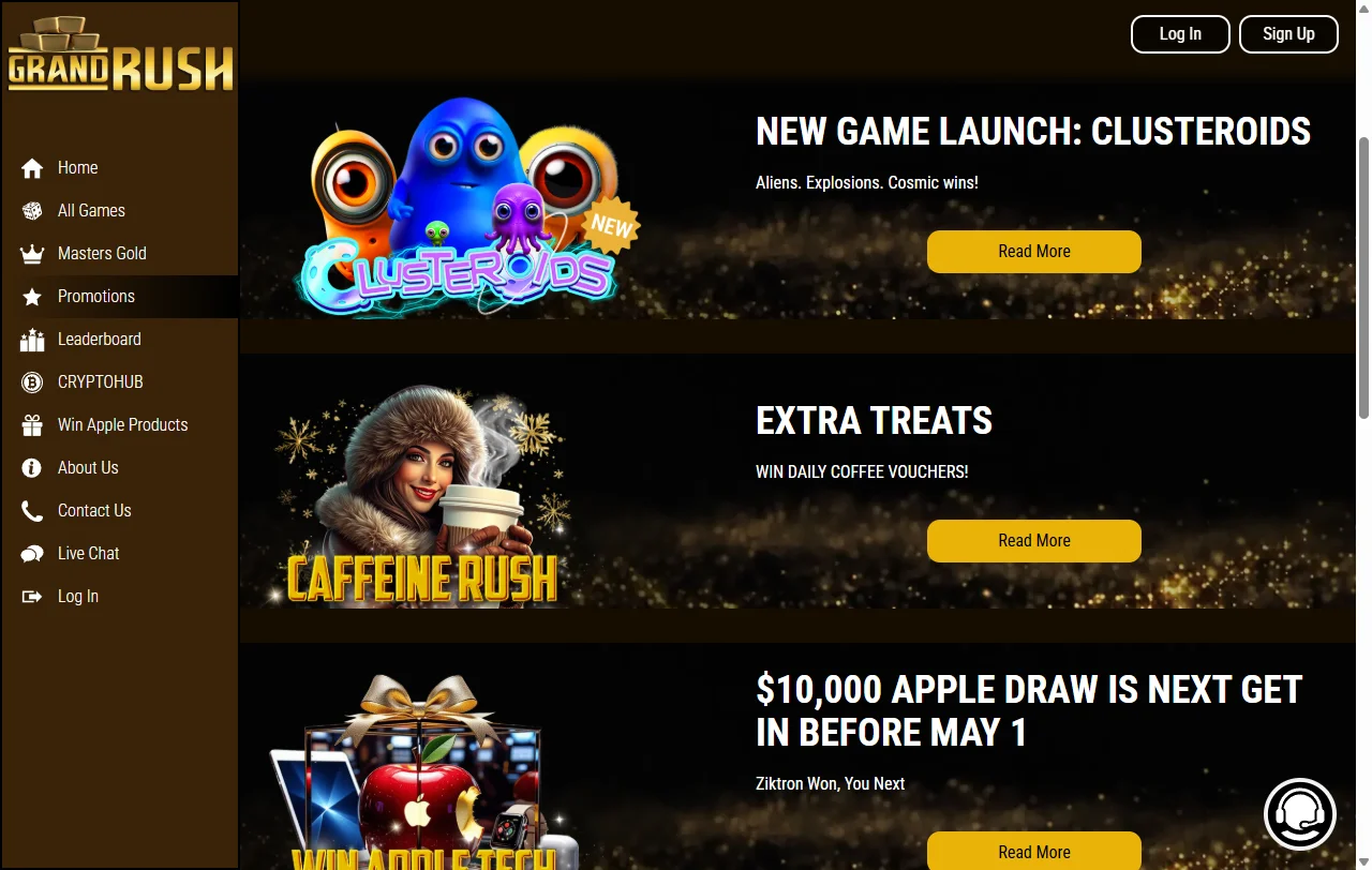 Promoções bónus e ofertas boas-vindas Grand Rush Casino Brasil