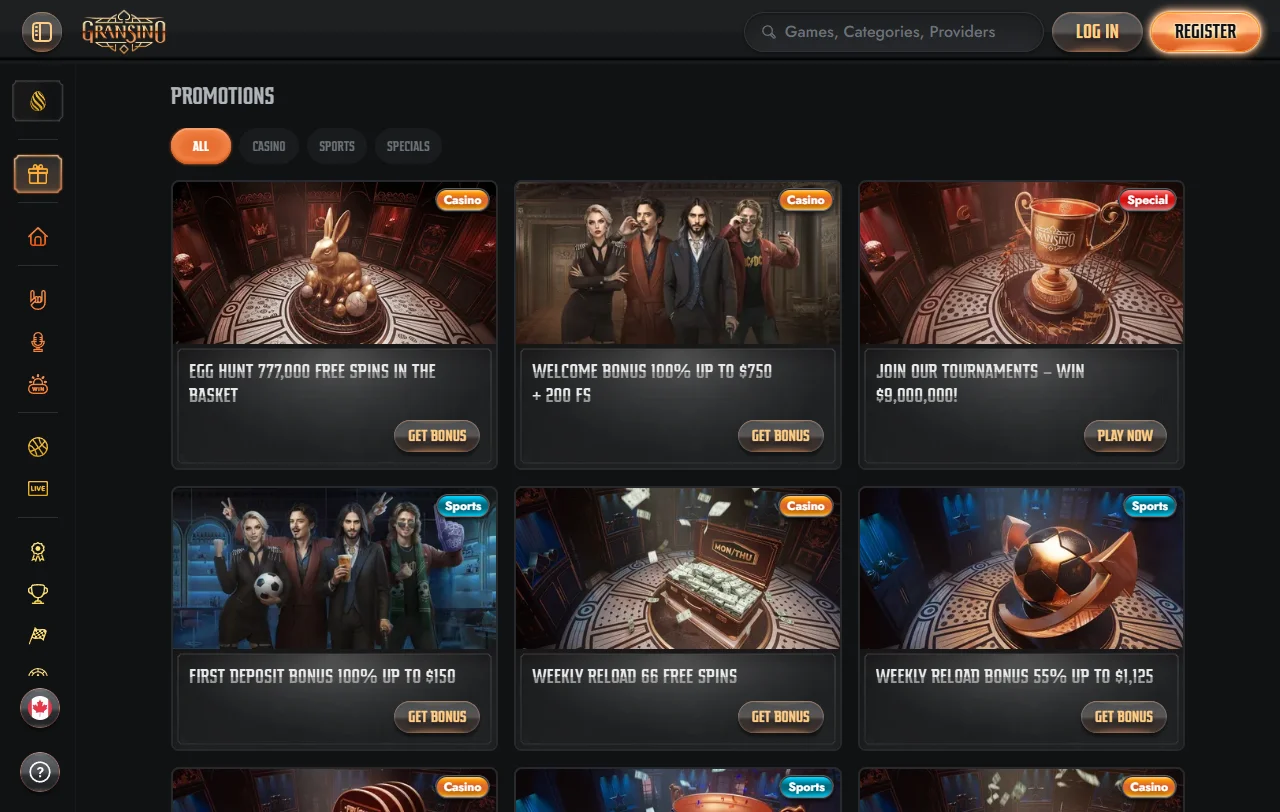 Bônus promoções e ofertas Gransino Casino Brasil detalhadas