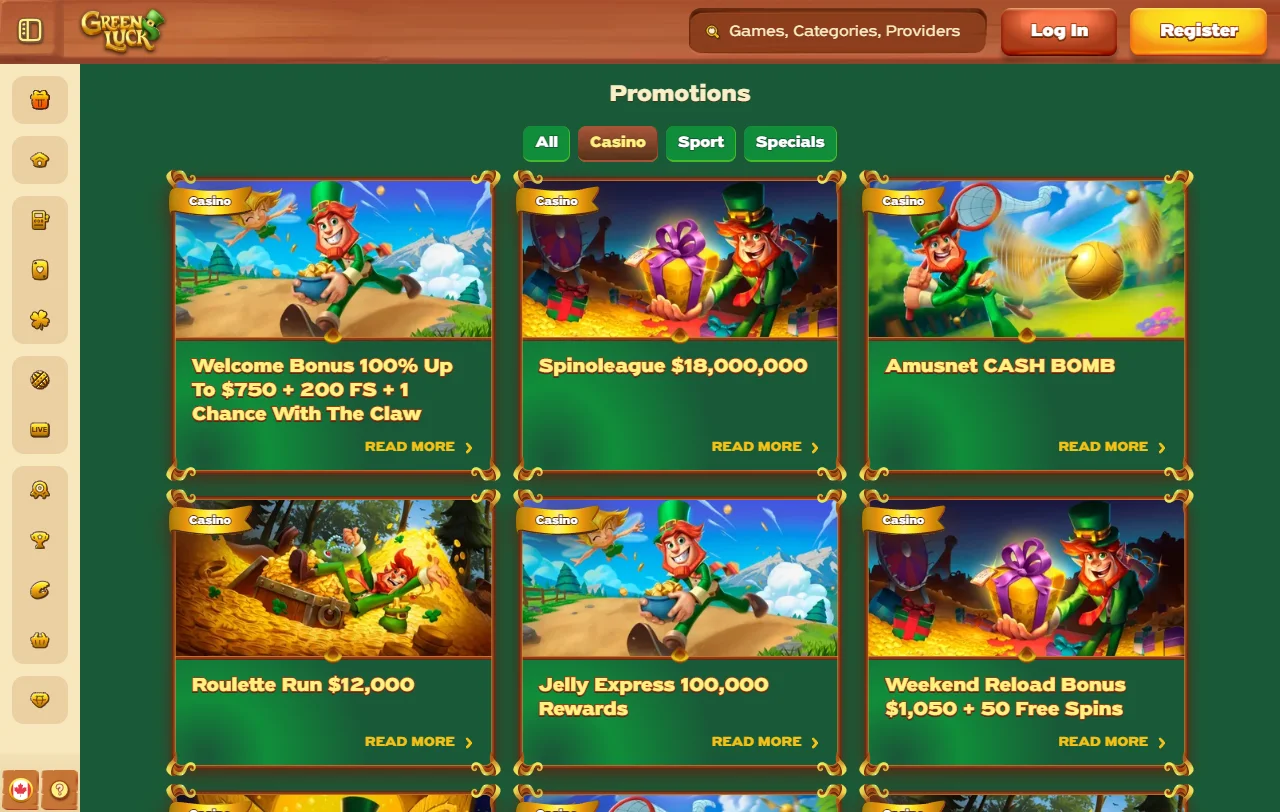 Jogos slots e live casino disponíveis no GreenLuck Casino Brasil