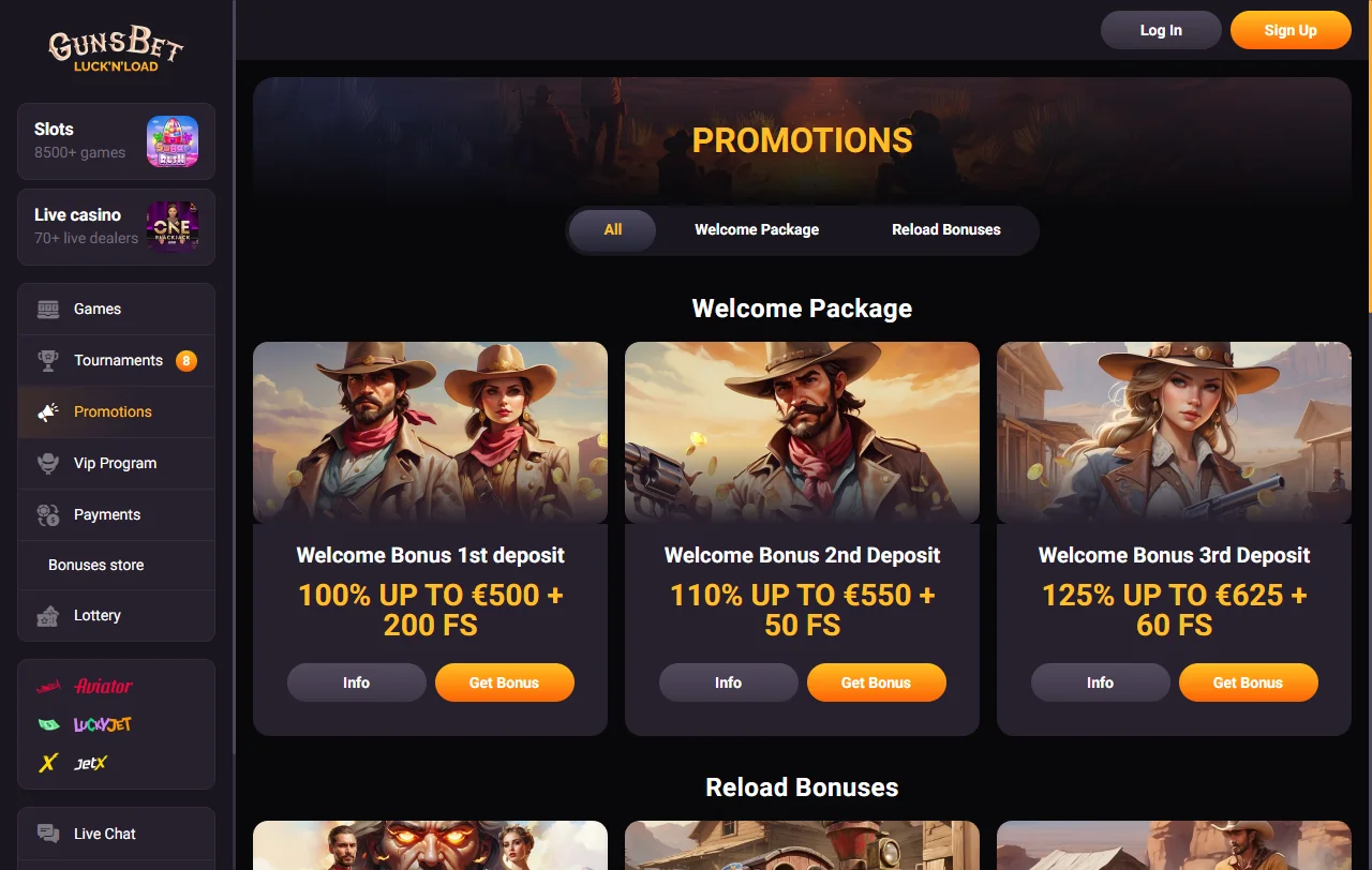 Bônus de boas-vindas e promoções oferecidas por Gunsbet Casino Brasil
