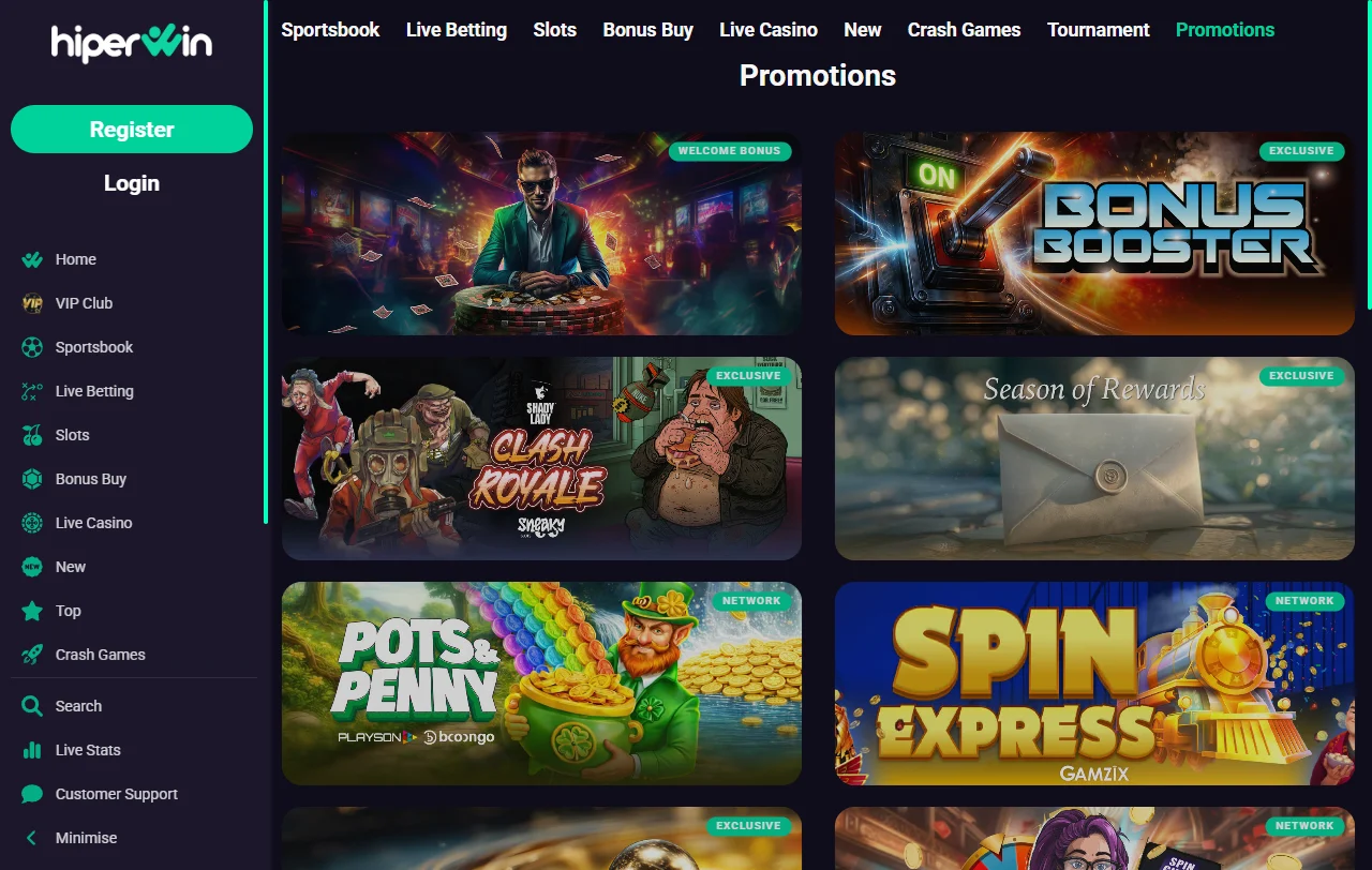 Jogos slots e live casino disponíveis HiperWin Casino Brasil