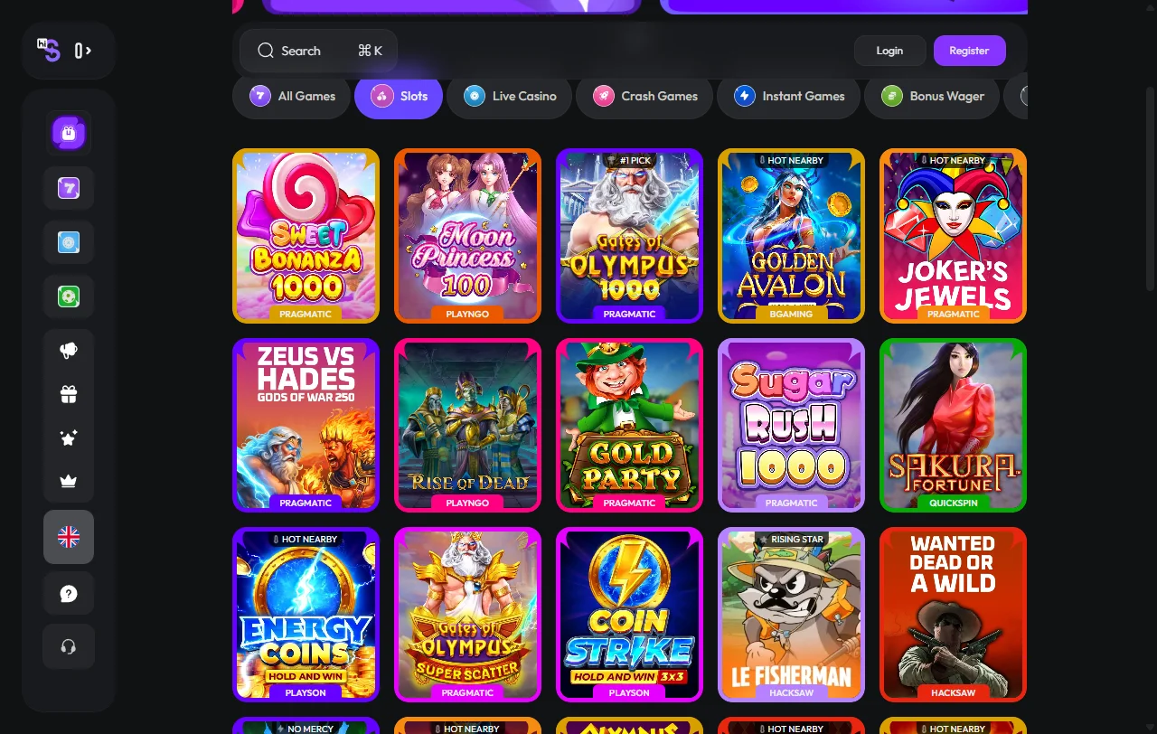 Seleção jogos slots e provedores Hispin Casino