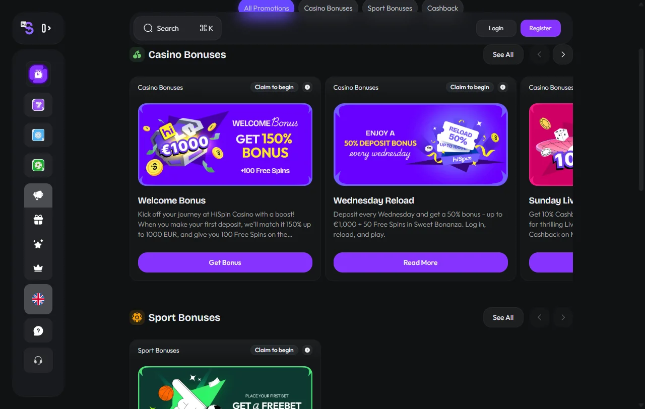 Promoções bônus e ofertas Hispin Casino detalhadas
