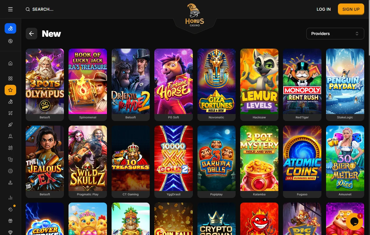 Jogos slots e live casino no Horus Casino Brasil