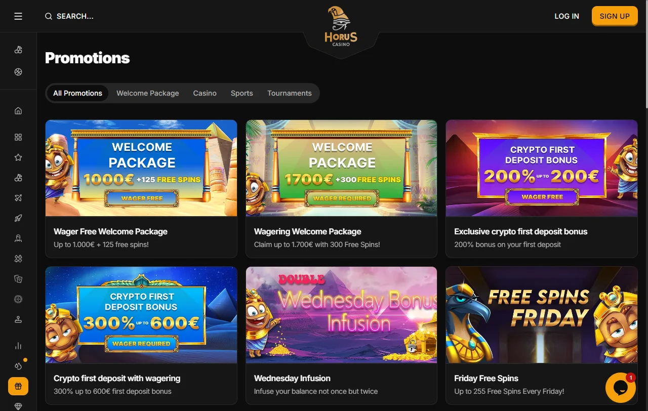 Bônus promoções e ofertas Horus Casino Brasil detalhadas