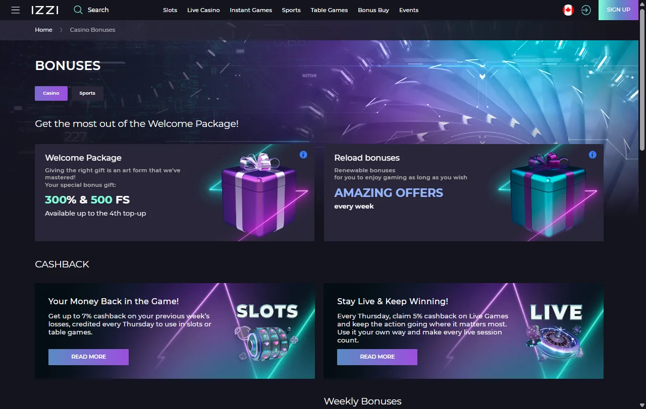 Bônus de boas-vindas e promoções ativas em Izzi Casino Brasil