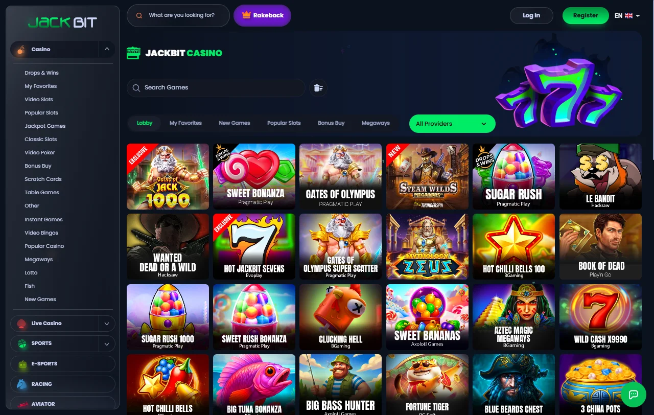 Jogos slots e live casino no Jackbit Casino Brasil