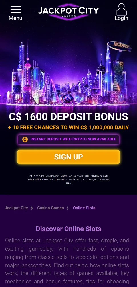 Acesso mobile jogos Jackpot City Casino Brasil smartphones