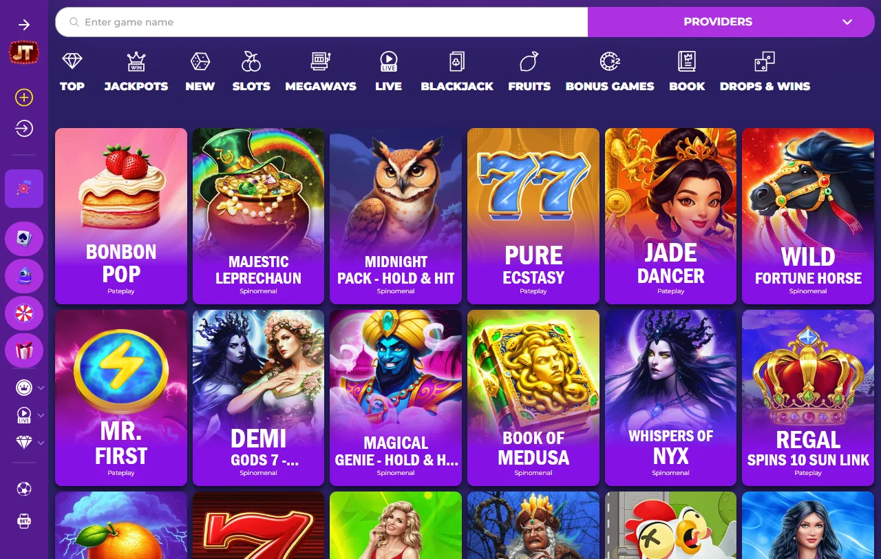 Jogos slots e live casino no JackTop Casino Brasil catálogo