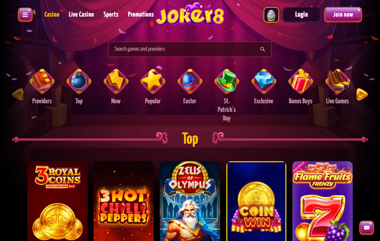 Slots e jogos variados disponíveis no Joker8 Casino Brasil catálogo