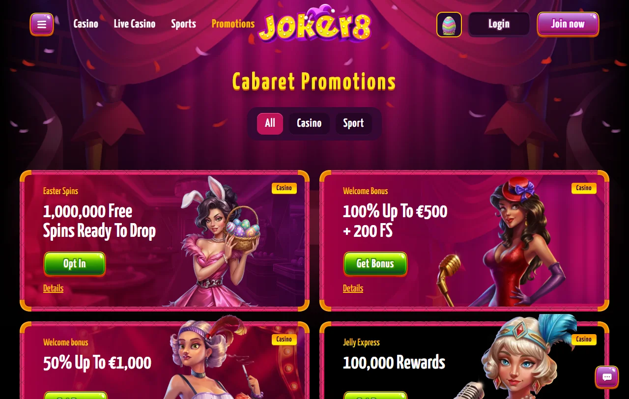 Ofertas de bônus de boas-vindas no Joker8 Casino Brasil promoções