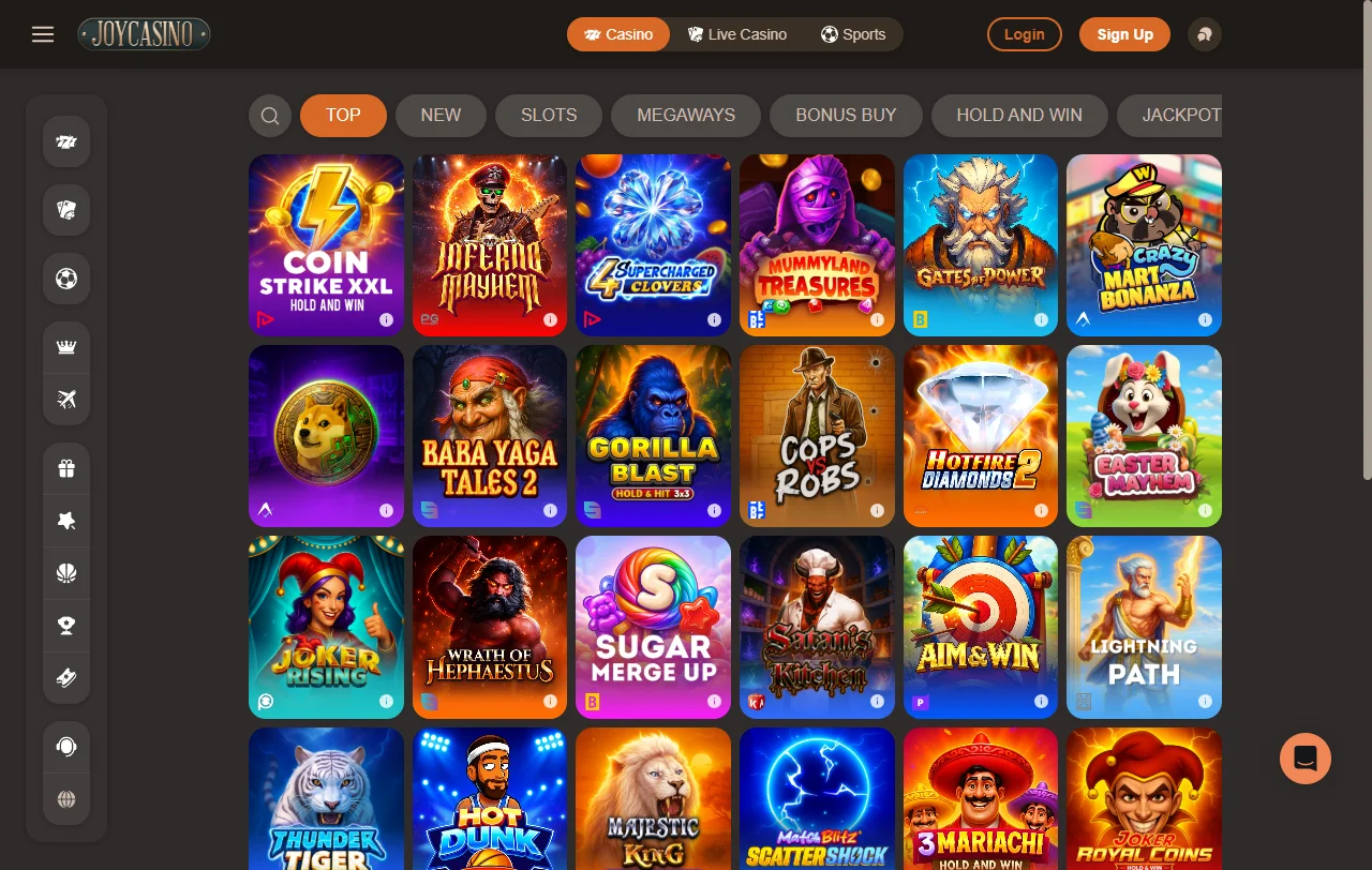 Jogos slots mesas e live casino disponíveis no Joycasino Casino Brasil
