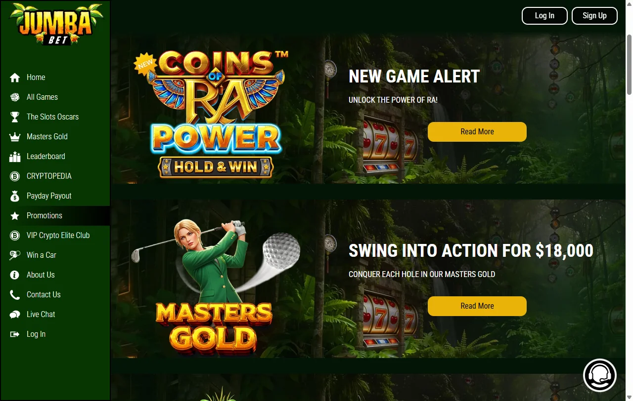 Jogos slots e live casino na JumbaBet Casino Brasil