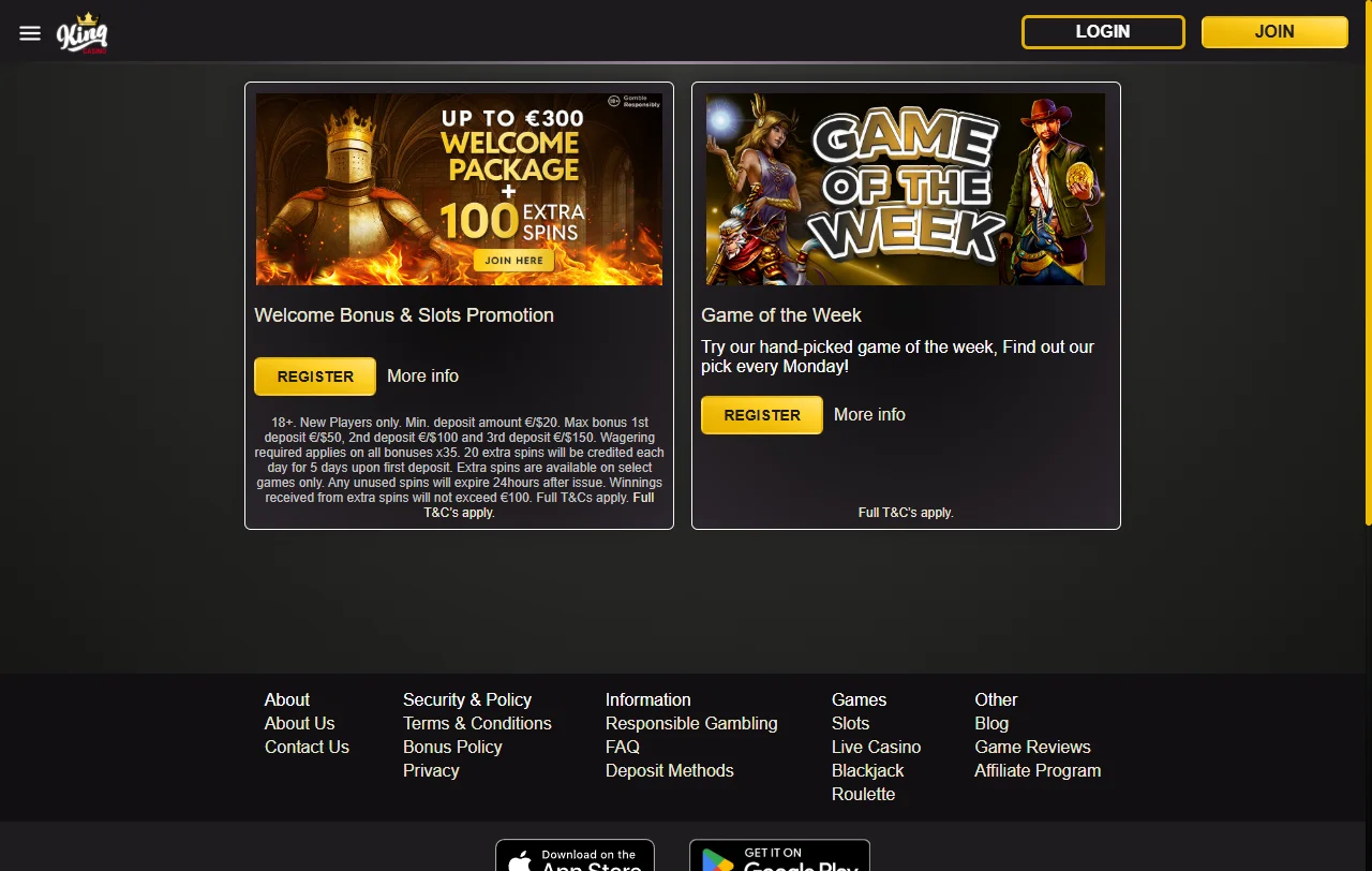 Bônus promoções ofertas KING Casino Brasil jogadores