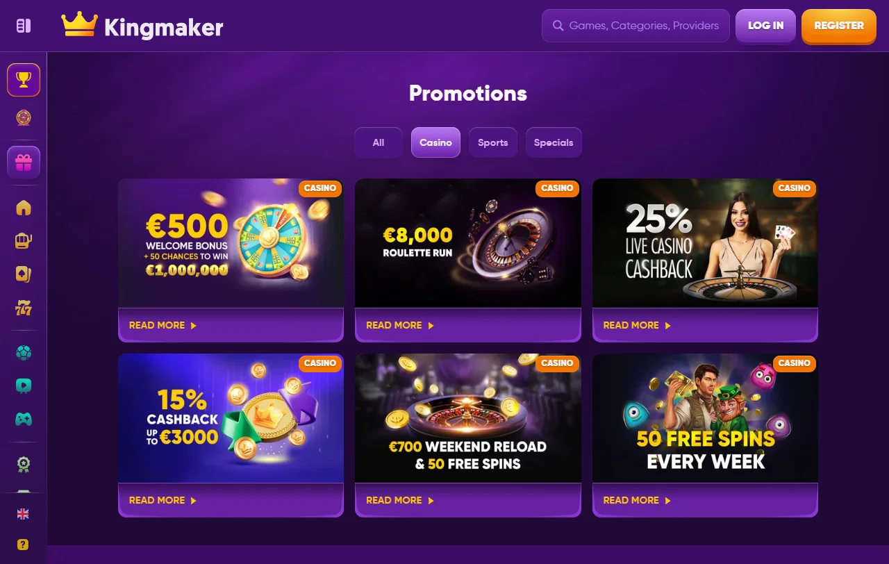 Jogos slots e entretenimento no Kingmaker Casino Brasil