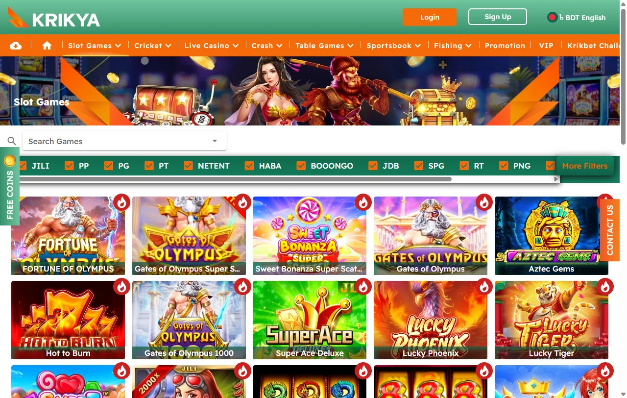 Jogos slots e live casino no Krikya Casino Brasil