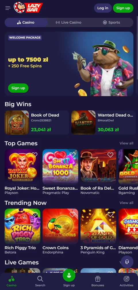 Experiência mobile e acessibilidade LazyBar Casino Brasil
