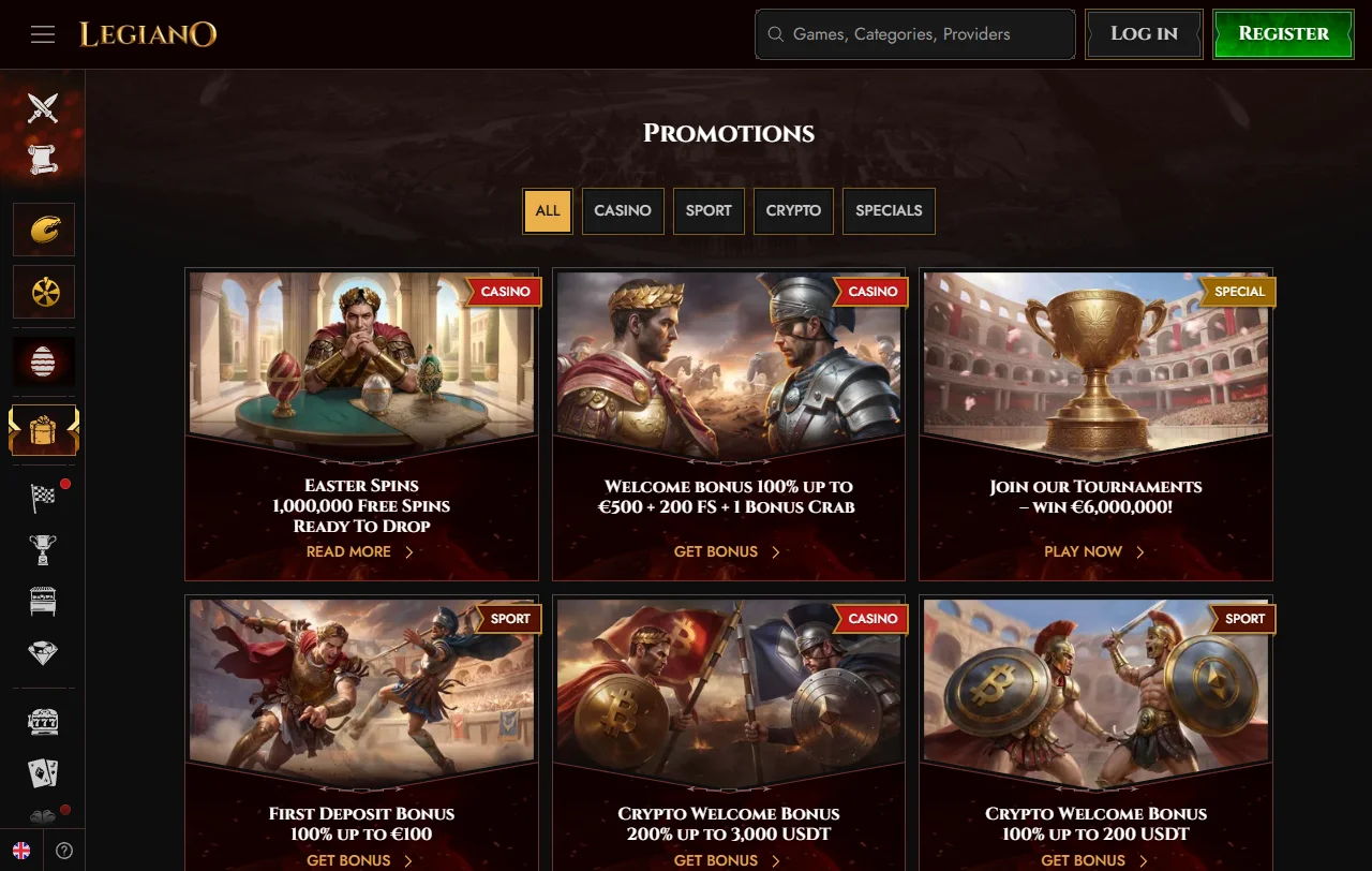 Seleção jogos e provedores principais Legiano Casino Brasil