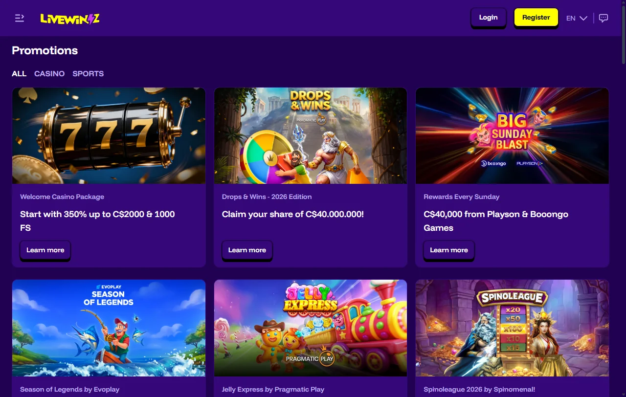 Slots e jogos ao vivo destacados no catálogo LiveWinz Casino Brasil