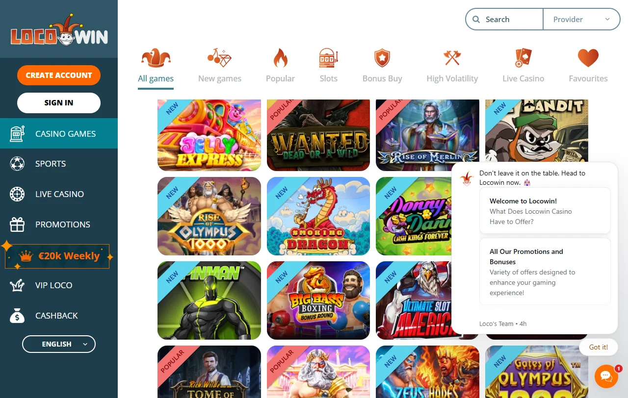 Slots e jogos variados disponíveis no LocoWin Casino Brasil