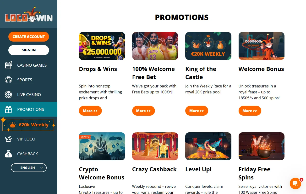 Ofertas de bônus e promoções no LocoWin Casino Brasil