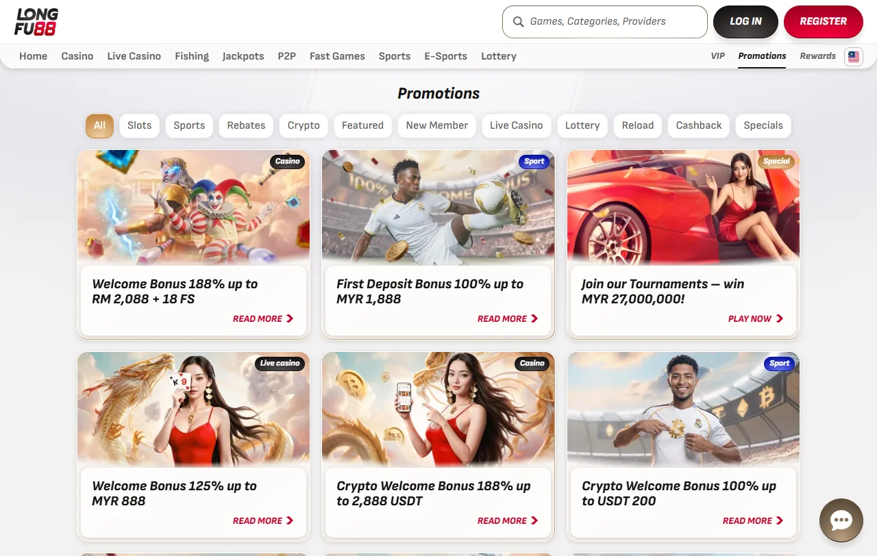 Ofertas de bônus de boas-vindas no Longfu88 Casino Brasil promoções
