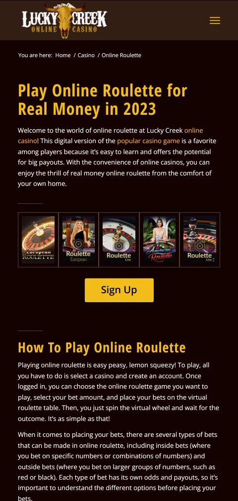 Acesso mobile otimizado Lucky Creek Casino Brasil smartphones