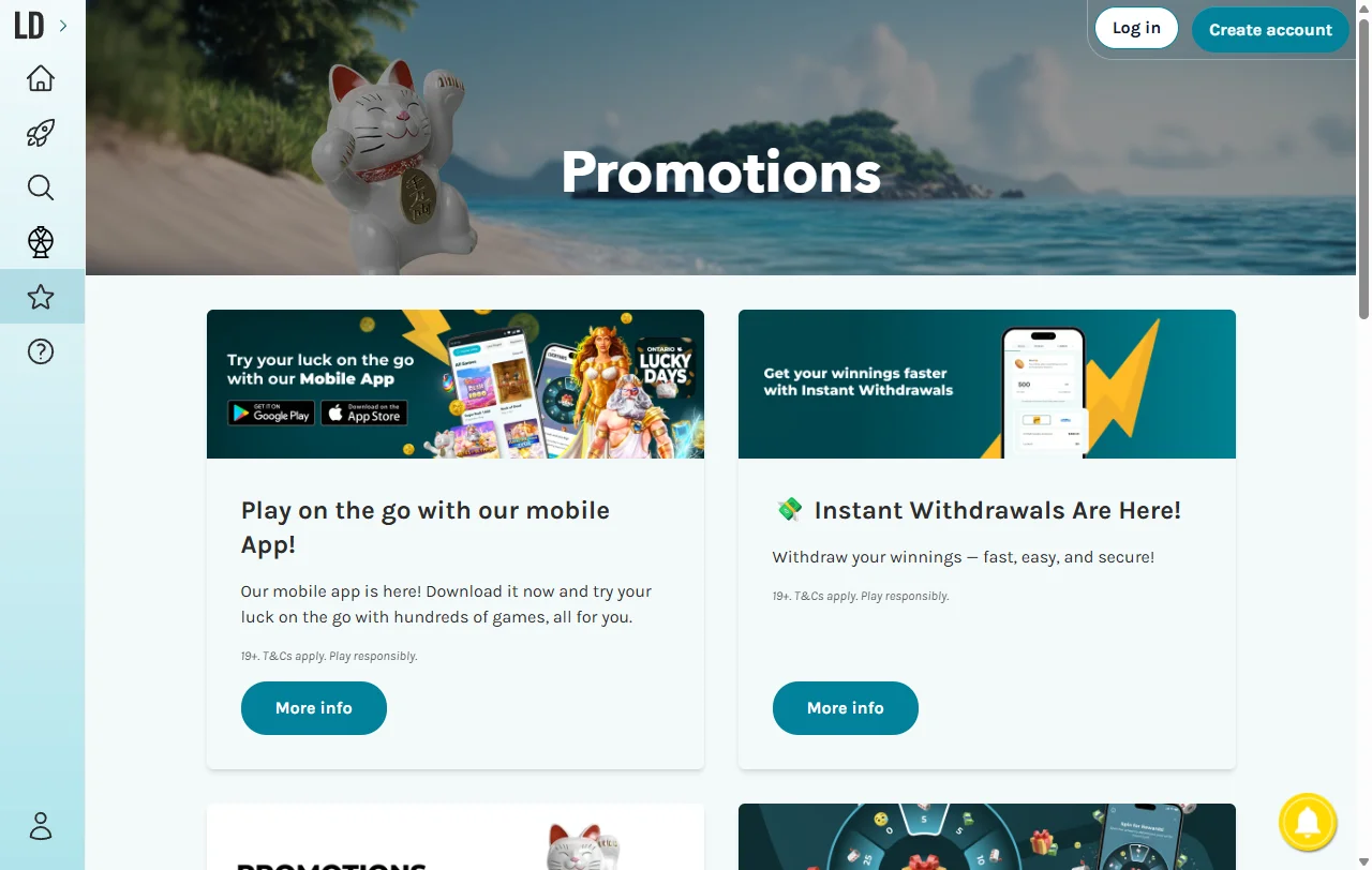 Bônus de boas-vindas e promoções no LuckyDays Casino Brasil