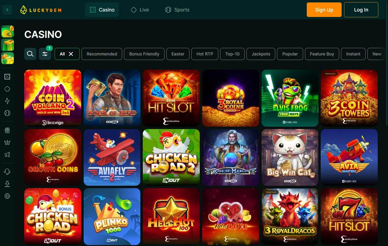 Jogos slots e live casino no LuckyGem Casino Brasil