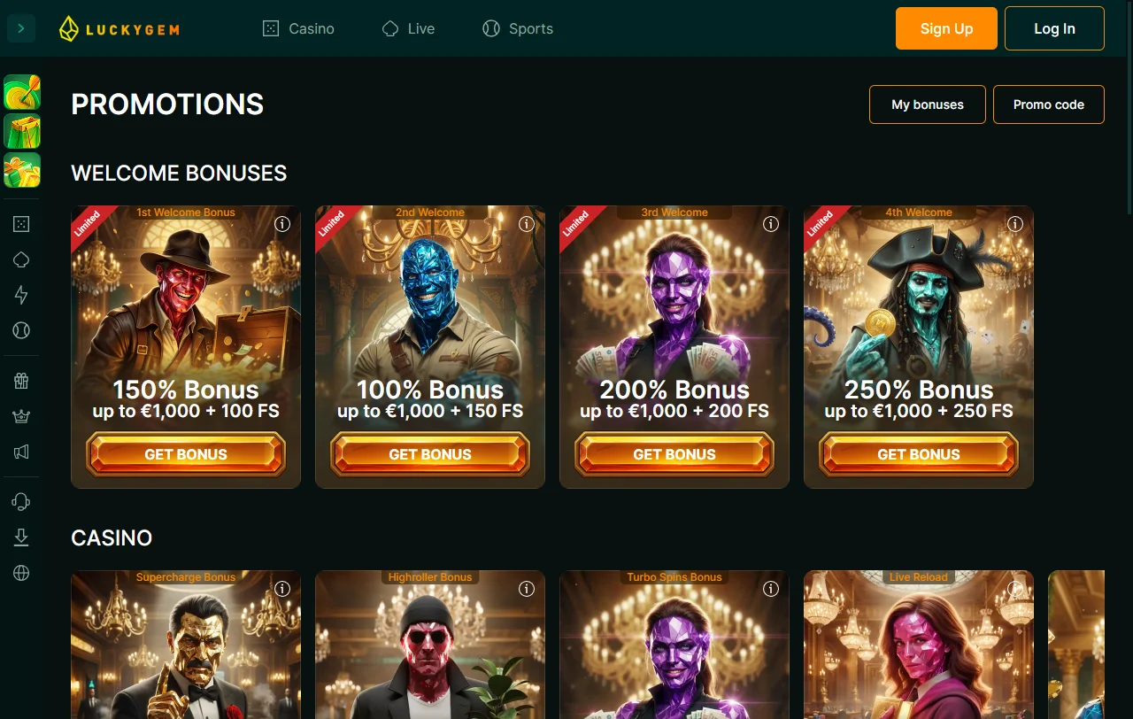 Bônus promoções bem-vindas LuckyGem Casino Brasil