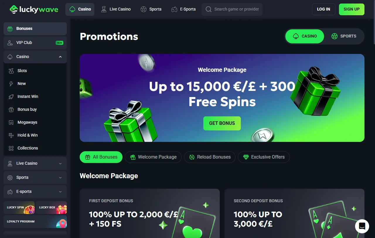 Estrutura de bônus de boas-vindas e promoções recorrentes do LuckyWave Casino Brasil